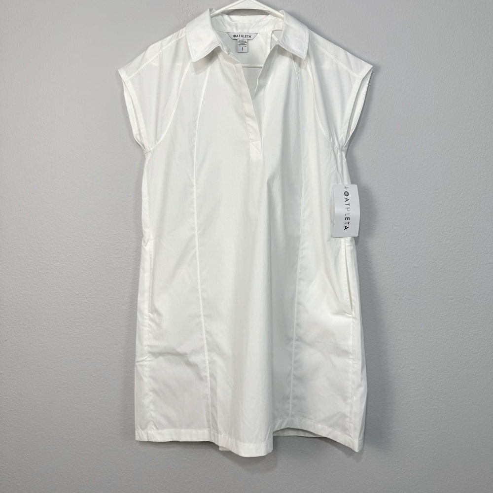 Athleta Performance Poplin Collared Lightweight Shirtdress UPF 50+ White Size S‎
